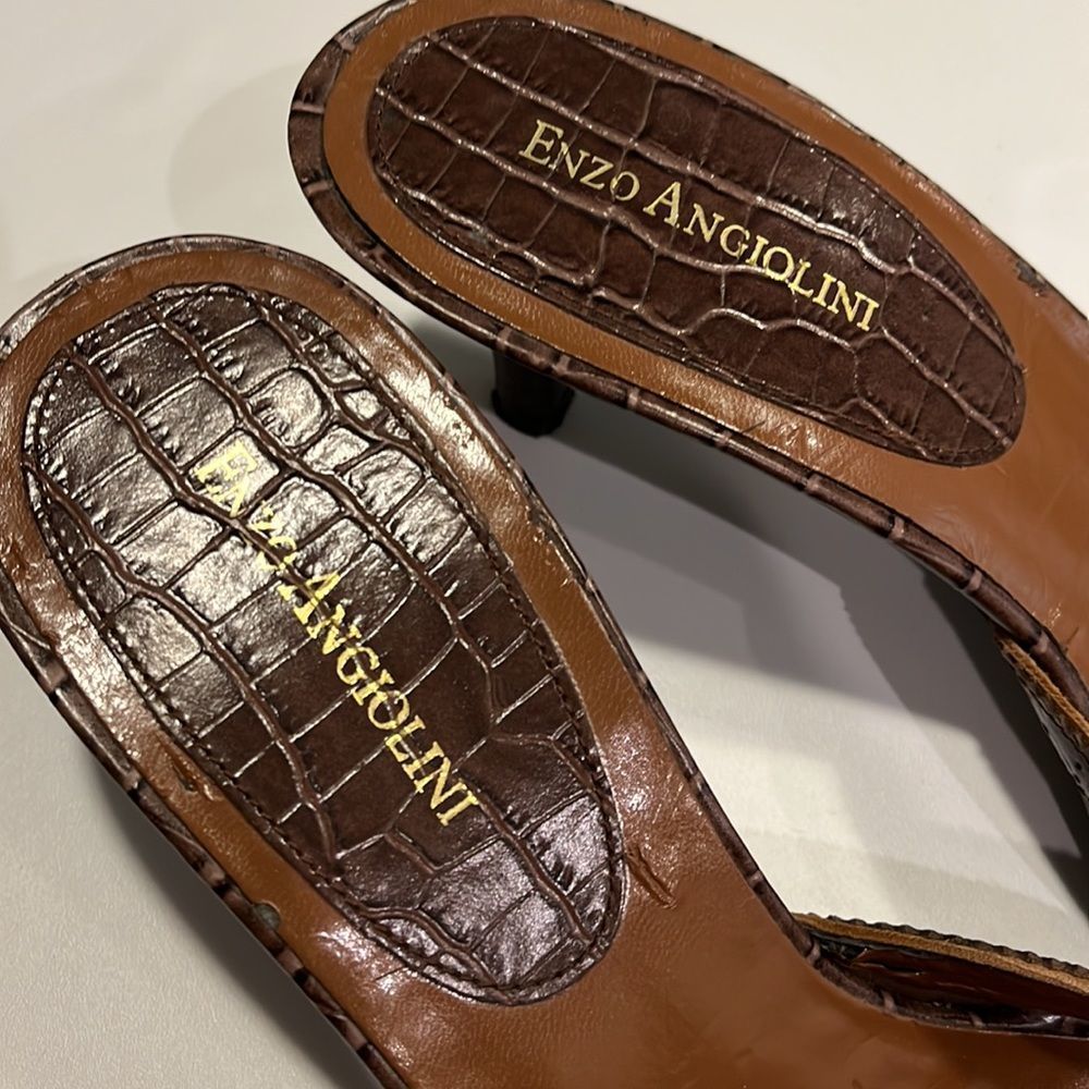 Enzo Angiolini embossed brown pointed heels mules sz 10 - Picture 6 of 15